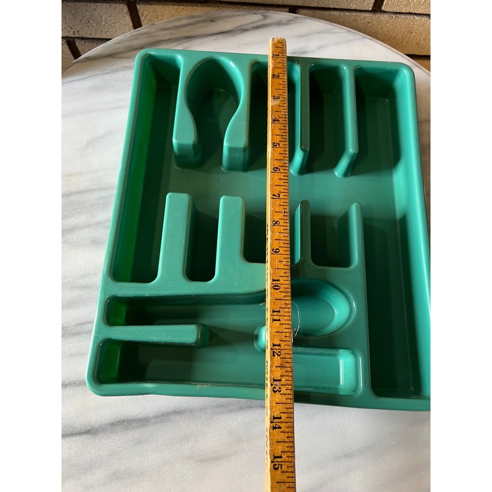 Vintage 90s Teal Plastic Utensil Holder Organizer Tray Drawer Kitchen Gadget - Picture 5 of 6